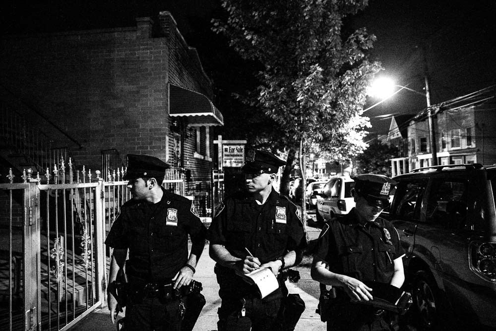 BRONX, N.Y. // Young foot patrol officers from the 47th Precinct respond to a call in the Bronx. Officers are placed on a foot beat right out of the academy. This particular area in the Bronx saw a surge in violence in 2014, including the slaying of a teenager by a nearby playground and an execution-style murder where a 25-year-old man was shot three times in the head and once in the back.